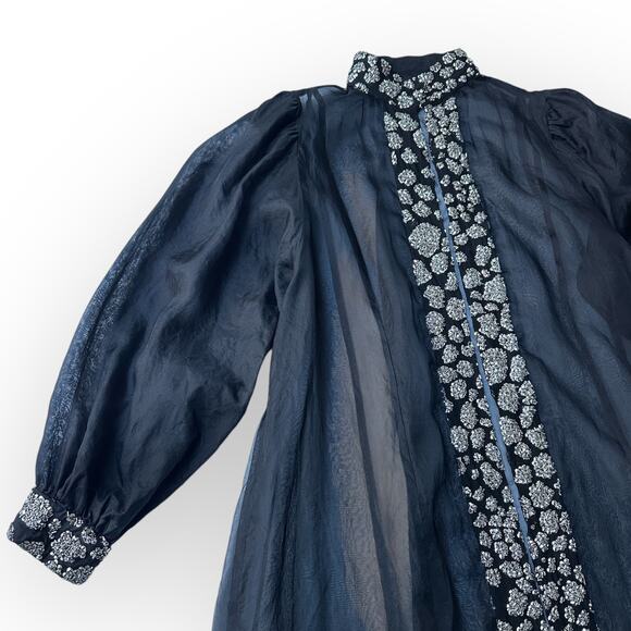 Vintage 1980s Beaded Silk Evening Dress and Organza Coat Outfit Size XXL Black - Picture 14 of 16